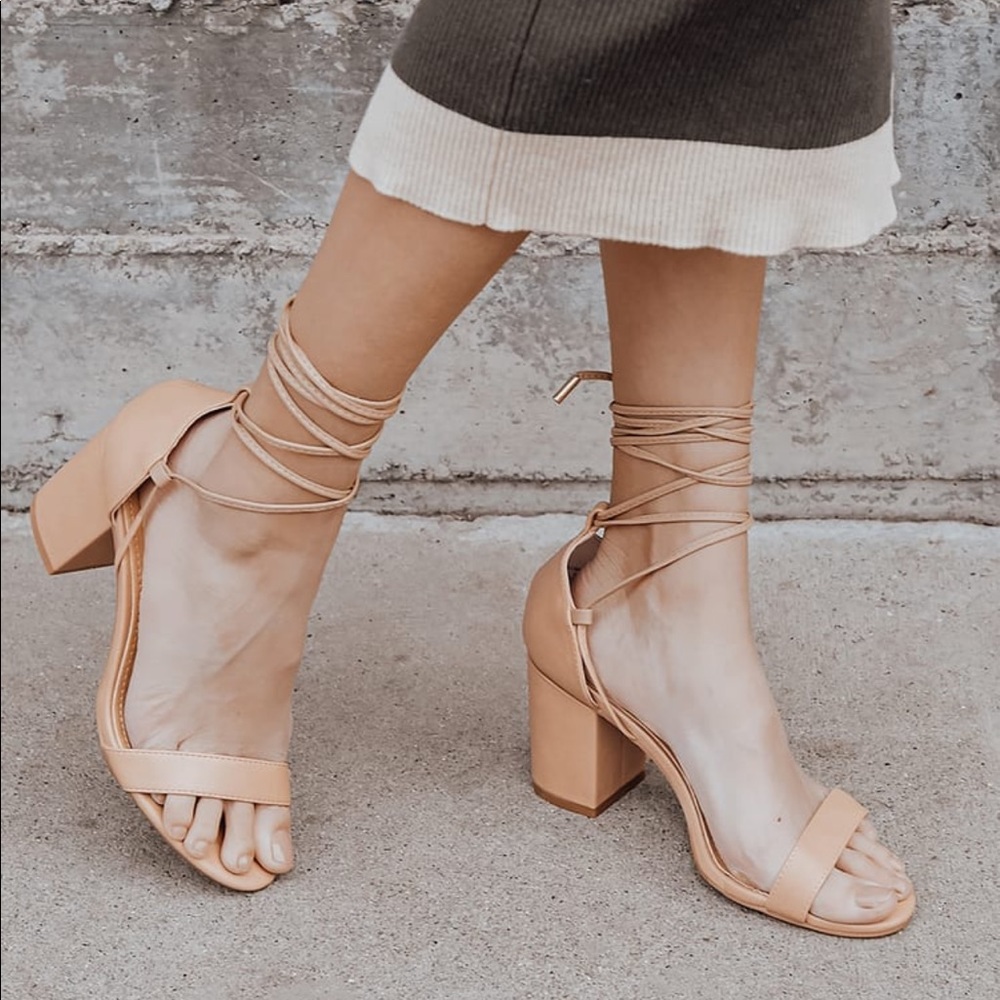 Beige Lace-Up Heels